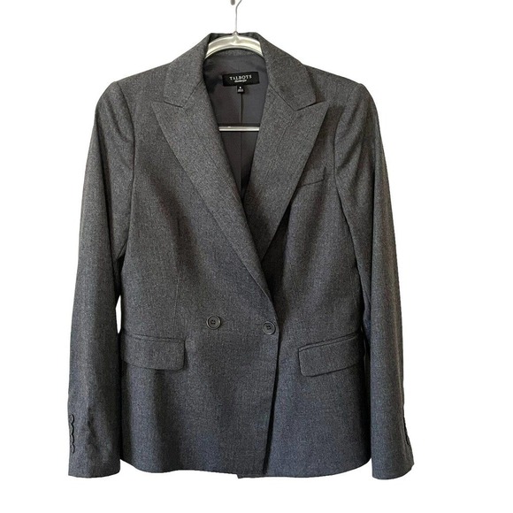 Talbots Woman Size 8 Blazer Jacket Doubled Breasted Wool Stretch Career Gray - Picture 3 of 11